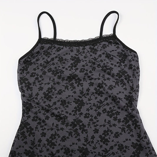 [Vintage Floral Dress] Floral Mesh Patchwork Long Dress - Slim Fit Vintage Style for Japanese and Korean Street Fashion SS69