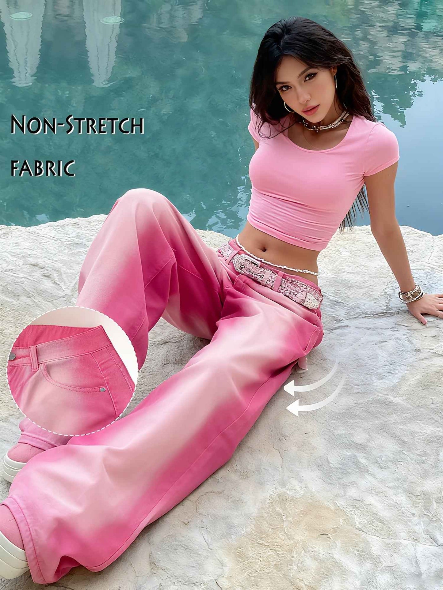 Women's 3pcs Novelty Pants, Macaron Color, 2025 Fall/winter New Arrival, High-waisted Straight-leg Jeans, And Loose Fit, Extremely Versatile, Comfortable And Body-hugging, Suitable for s And Casual Occasions