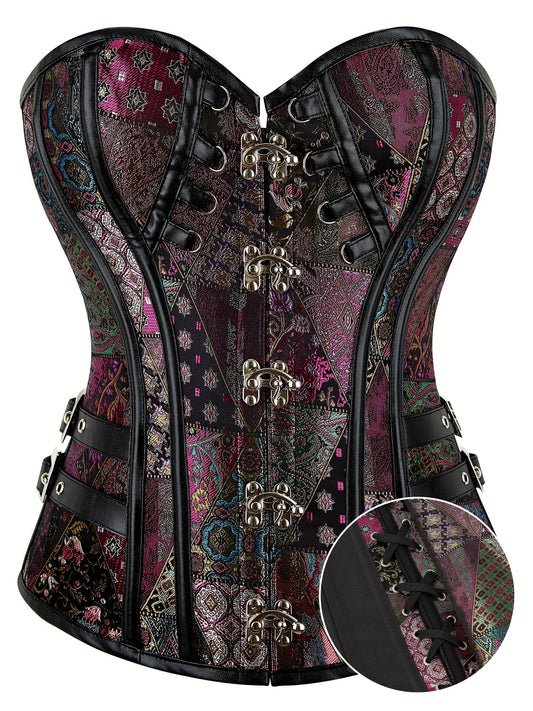 [1pc Steampunk Gothic Corset] 1pc Vintage Gothic Steampunk Corset for Women, Polyester Woven Fabric, 280g/m², Lace-Up Back, Court Style, Adult Slimming Waist Cincher, Halloween Costume Accessory SS69