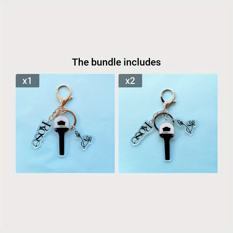 KPOP Rose Lightstick Keychain Acrylic Double-sided Transparent Bag Key Pendant Accessories Creative Star Peripheral SS69 11.69 ROSE1+ROSE2*2