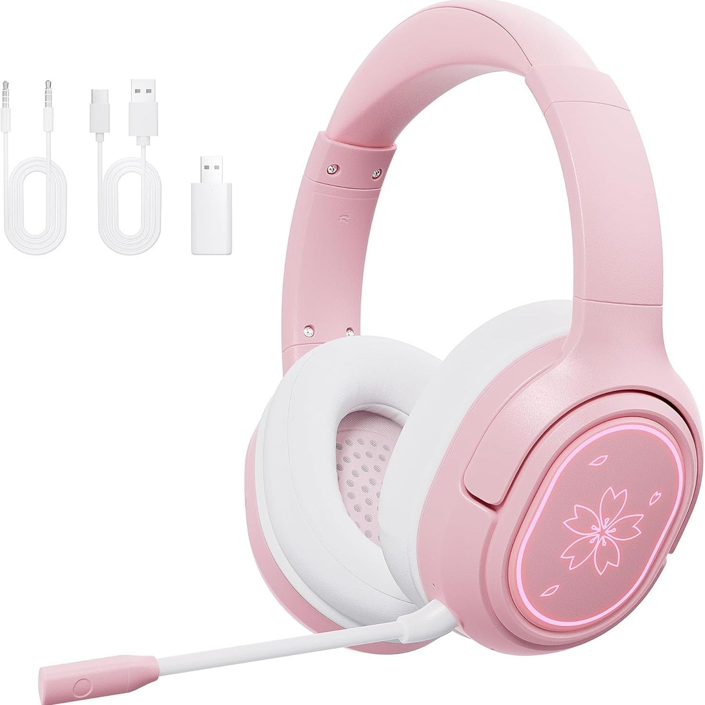 Mytrix Sakura Wireless Gaming Headset for PC, PS4, PS5, Mac, Switch, Surround Sound, 50mm Drivers, 2.4GHz & Gaming Headphones with Noise Cancelling Mic, Over Ear Headphones for Xbox - Pink SS69 40.69 1
