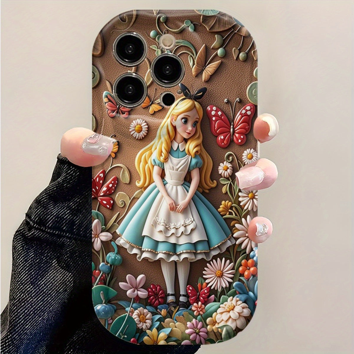 One Piece of a Disney Cartoon-Themed Case Featuring a Sculpted Figure from Alice in Wonderland, Ideal for Apple for iphone Models 16, 15, 14, 13, 12, 11 Pro Max, And XS. an Excellent Gift with a Cartoon Design, Flat 2D Style, SS69