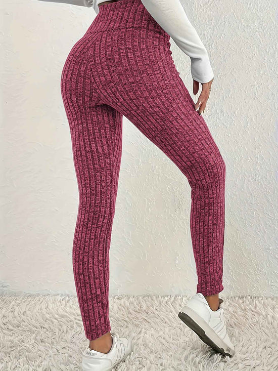 1pc Plus Size High Waist Solid Color Knit Leggings, Casual Stretchy Slimming Tights for Women, Polyester Knitted Fabric, Autumn/Winter Season