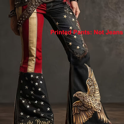 Printed Pants -Not Denim Fabric Women's Elegant Bohemian Denim-Style Floral Print Straight Leg Trousers - All-Season Comfort, Classic Five-Pocket Design with Belt Loops & Button Closure, Durable Fabric for Casual & Semi-Forma SS69 35.69 XXL / Mixed Color