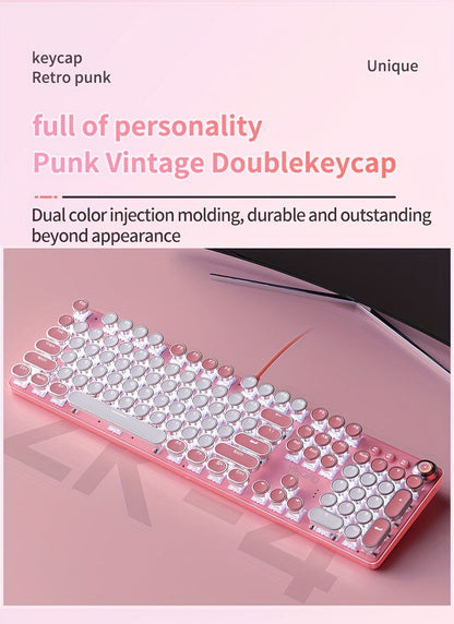 YINDIAO Pink Mechanical Keyboard with Cherry Switches - Retro Punk Design, Backlit Gaming Keyboard for Office & Home Use, Office Keyboard | Pink Keyboard | Nonslip Texture SS69
