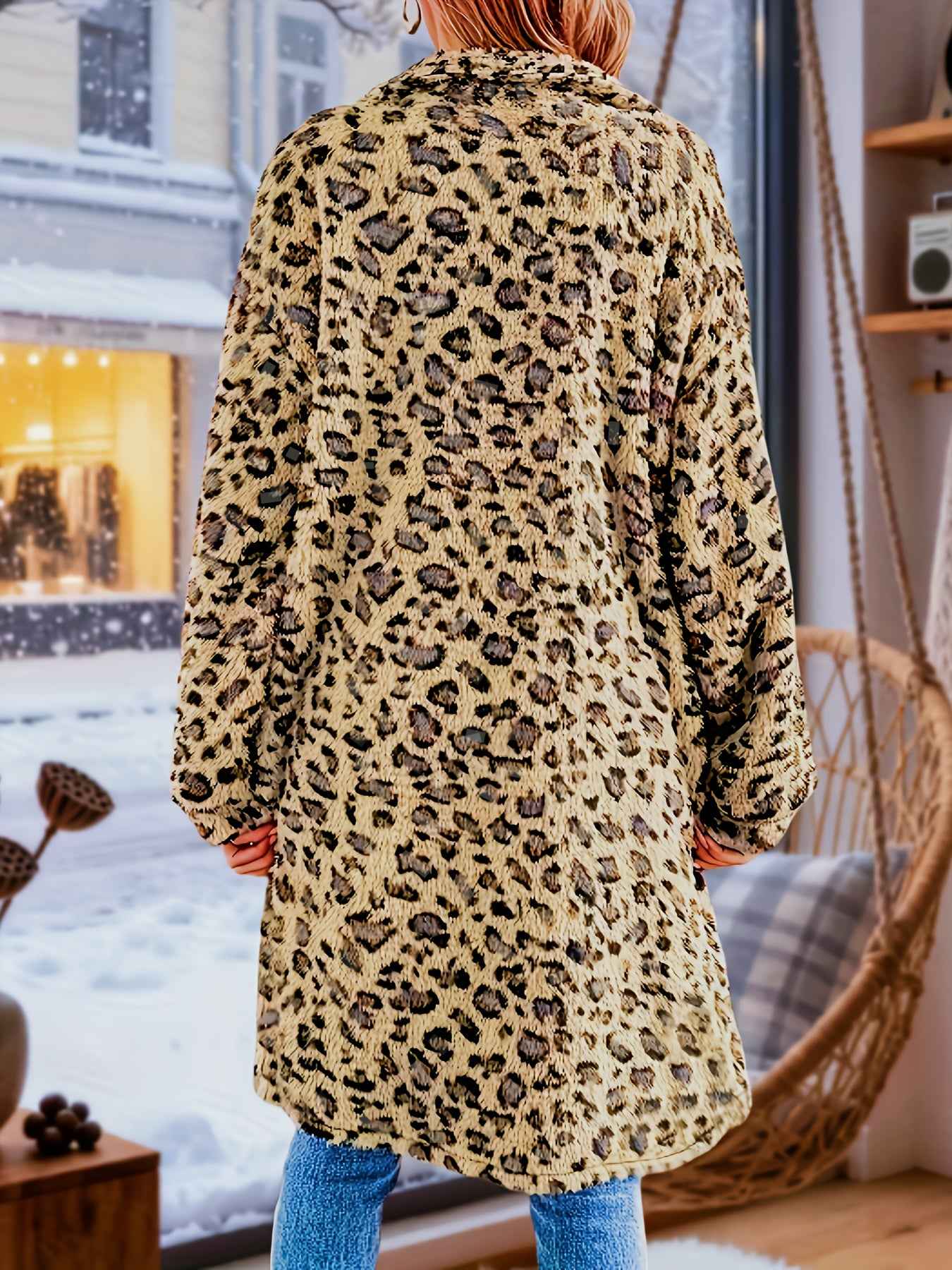 Plus Size - Plus Size - Plus Size - Plus Size - Plus Size - Women'S Plus Size Leopard Print Coat - Casual Long Sleeve Button-Up Jacket with Lapel Collar, Medium Stretch Fabric, Perfect For Fall/winter, Leopard Print Jacket, W