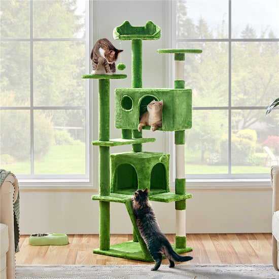Costoffs Cat Tree 54in/70in/62in/80in/23.5in Cat Tower Condo with 2 Condos & 2 Dangling Balls & 3 Scratching Posts Large Cat House for for Kittens & Cats, Dark Gray/Light Gray/Beige/Black/Pink/Brown/Navy Blue/Green, Brown/W SS69 67.69 Green / 62in