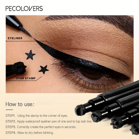 PECOLOVERS 2-in-1 Black Liquid Eyeliner Stamp Pen, Waterproof Quick Dry Love Heart Design, Cosmetic Makeup Tool SS69