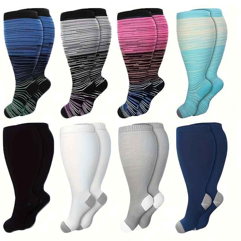 8 Pairs Plus Size Compression Socks for Women Men Compression Socks Wide Calf Sock Knee High Length Support de compresión para mujer for Work Leg Long Compression Stockings Travel Beat Rated