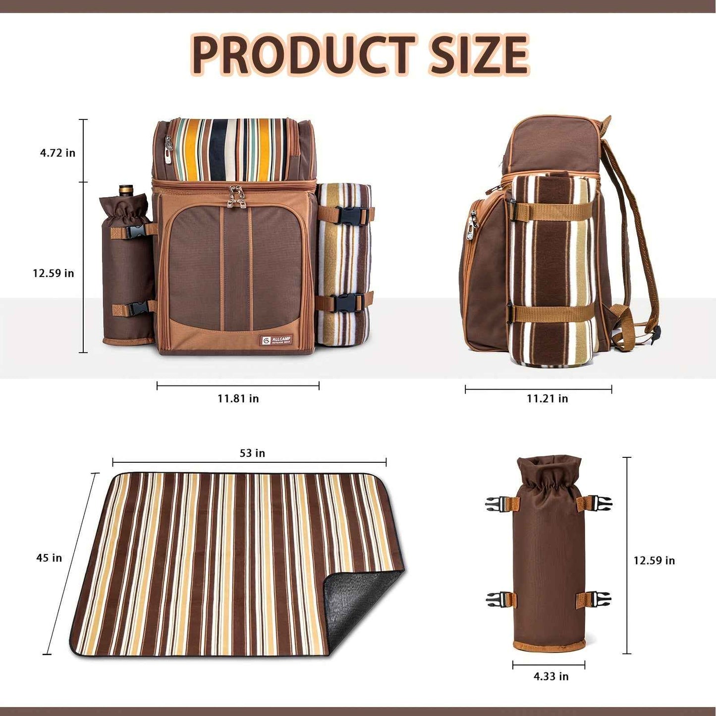 Picnic Basket Backpack With Insulated, Leak-proof Cooler Compartment, Wine Rack, Cutlery Set, and Free Cashmere Blanket, Suitable For 2-4 People, Great Winter Outing Item, Christmas Gift, New Year's Gift, Couple's Gift