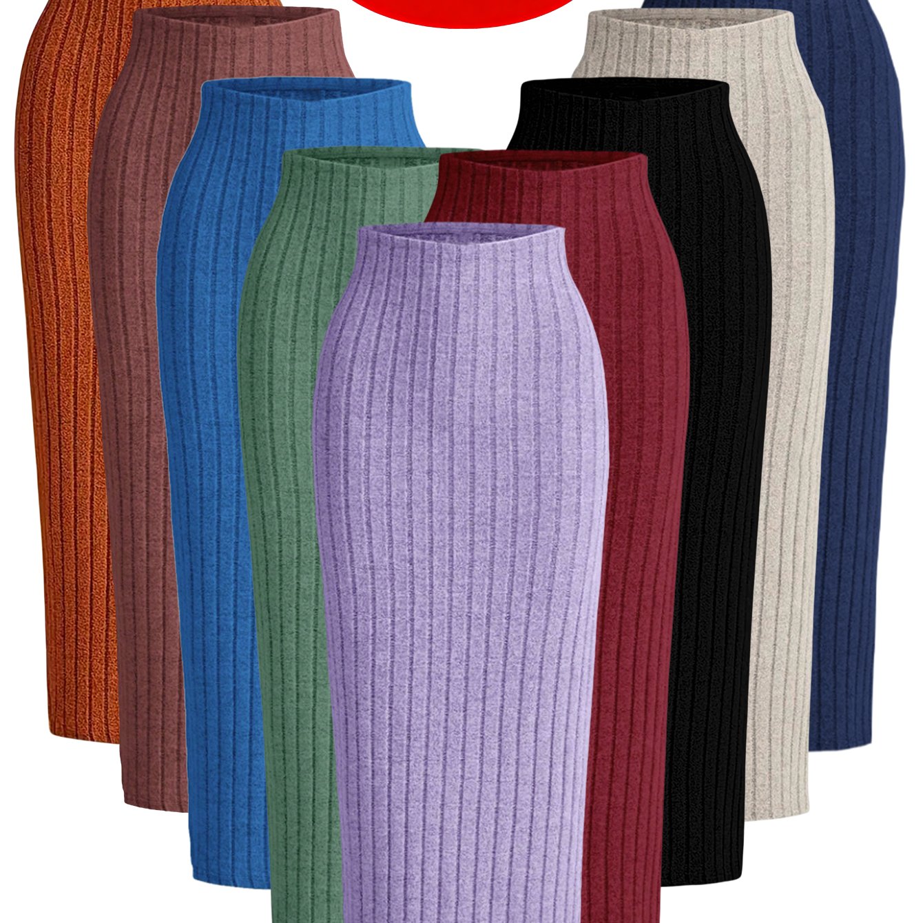 Plus Size Bodycon Pencil Skirt - Stretchy Polyester, 9 Colors
