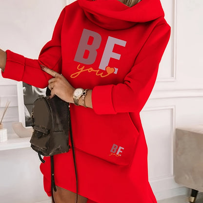 Women's Fashion Hooded Tunic Dress, 100% Polyester Knit Fabric, Geometric Pattern, Applique Detail, for Spring/Summer/Fall - SS69