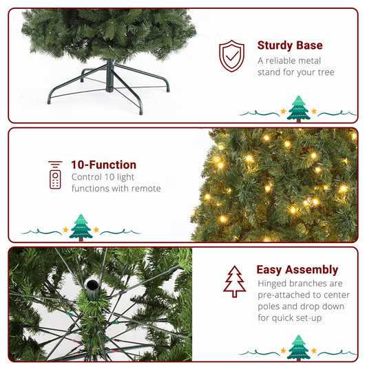 A 10-Foot Giant Pre-Lit Christmas Tree Featuring 5, 090 PVC Branches And a Sturdy Metal Stand, Perfect for Indoor Decoration. It Comes with 1, 200 Warm White Lights And 10 Colorful Modes, Suitable for Holiday Parties, Shops, SS69