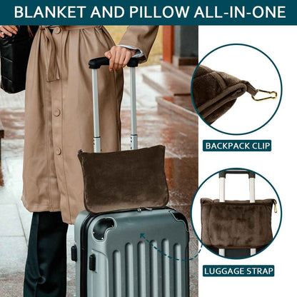 Travel Blanket and Pillow - Ultra-Soft, Compact & Lightweight, 65x40 Inches, with Carry Case, Luggage Sleeve & Backpack Clip for Airplane Comfort