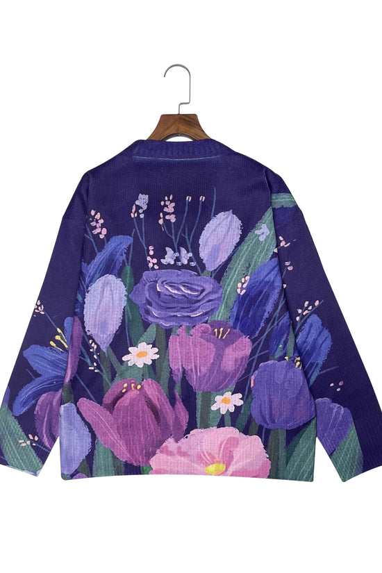 Plus Size - Plus Size - Plus Size - Plus Size - Plus Size, Women'S Elegant V-Neck Cardigan with Vibrant Floral Print - Button-Up Sweater for Fall/Winter, Long Sleeve, All-Over Pattern, Cozy Fall Wear | Vibrant Floral Print |