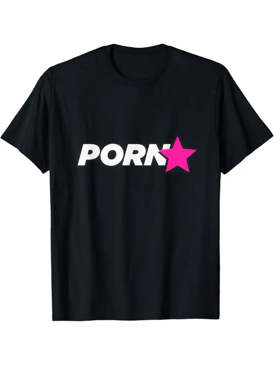 Men's Funny Adult Humor T-Shirt - Oversized Fit Porn Star Graphic Tee with Bold White & Pink Lettering - Casual Loose Fit Round Neck Shirt for Adult Entertainment Fans & Laid-Back Casual Attire - Machine Washable All-Season C SS69