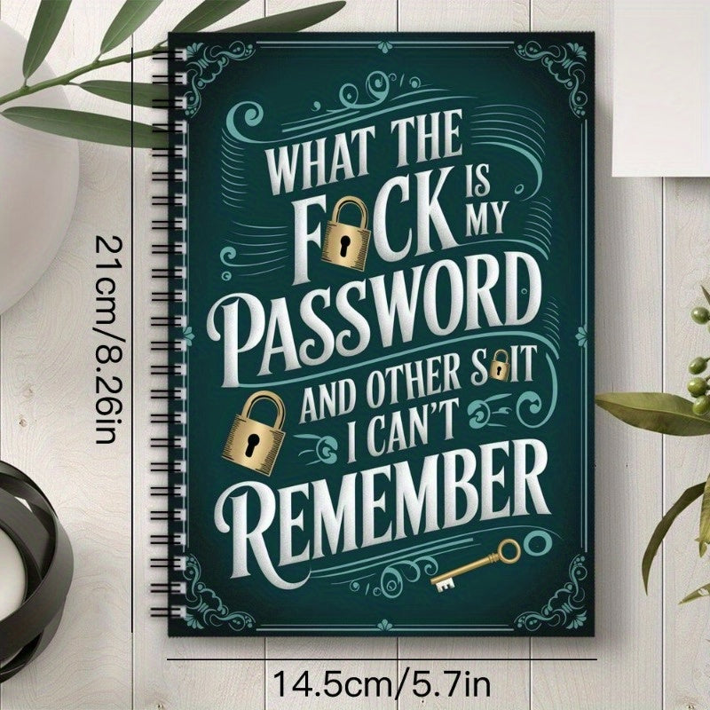 1 Fun Spiral Password Notebook with Green Green Cover and Golden Key Design -70 pages, suitable for secure internet and computer login, username and password - home, office or scrapbook SS69