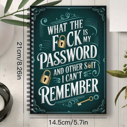 1 Fun Spiral Password Notebook with Green Green Cover and Golden Key Design -70 pages, suitable for secure internet and computer login, username and password - home, office or scrapbook SS69