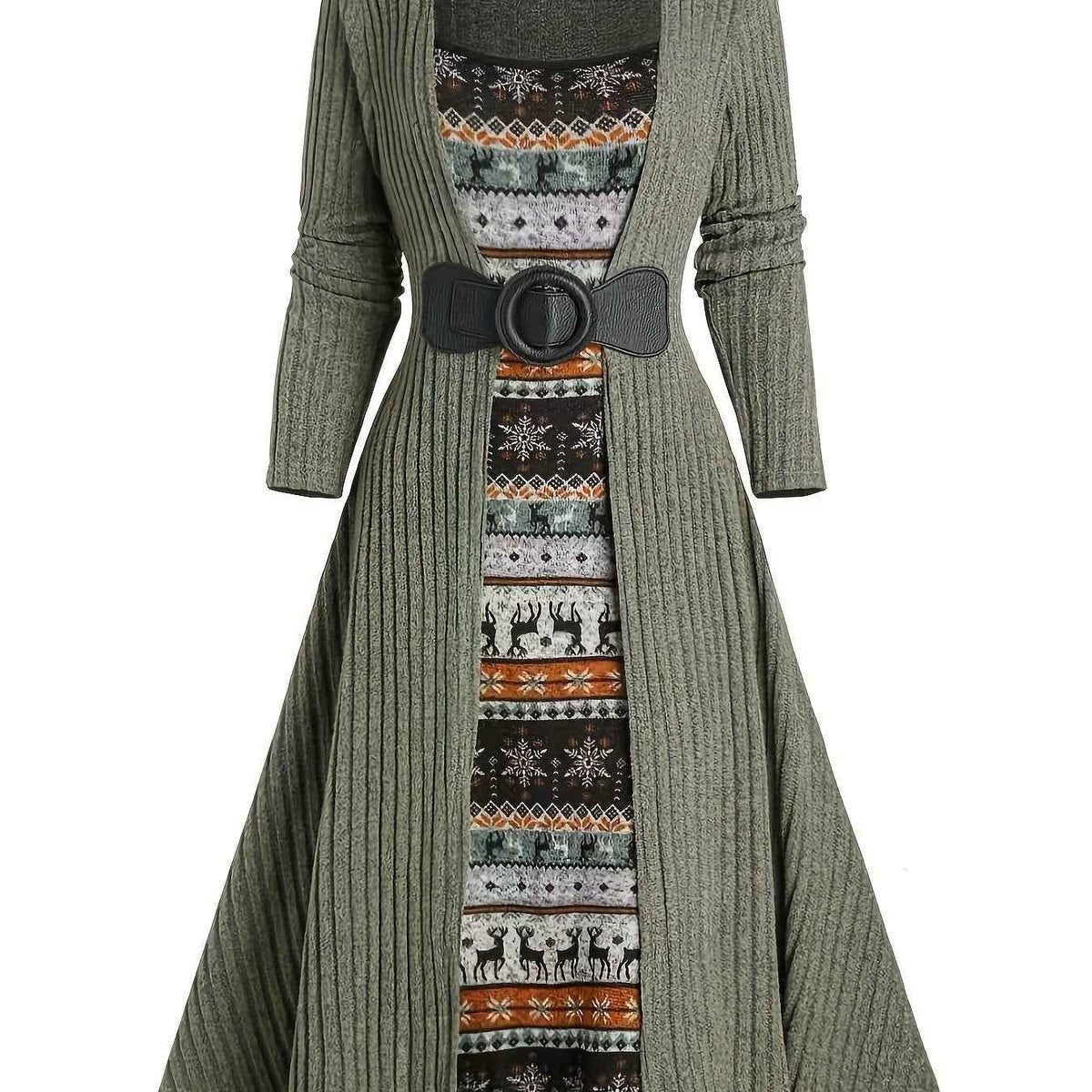 Ribbed Dress , Long-Sleeve , for Autumn And Winter , Commutes