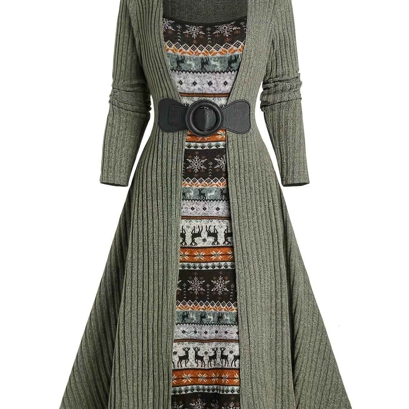 Ribbed Dress , Long-Sleeve , for Autumn And Winter , Commutes