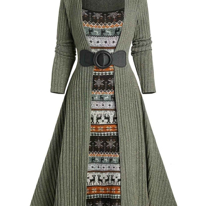 Ribbed Dress , Long-Sleeve , for Autumn And Winter , Commutes