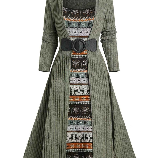 Ribbed Dress , Long-Sleeve , for Autumn And Winter , Commutes