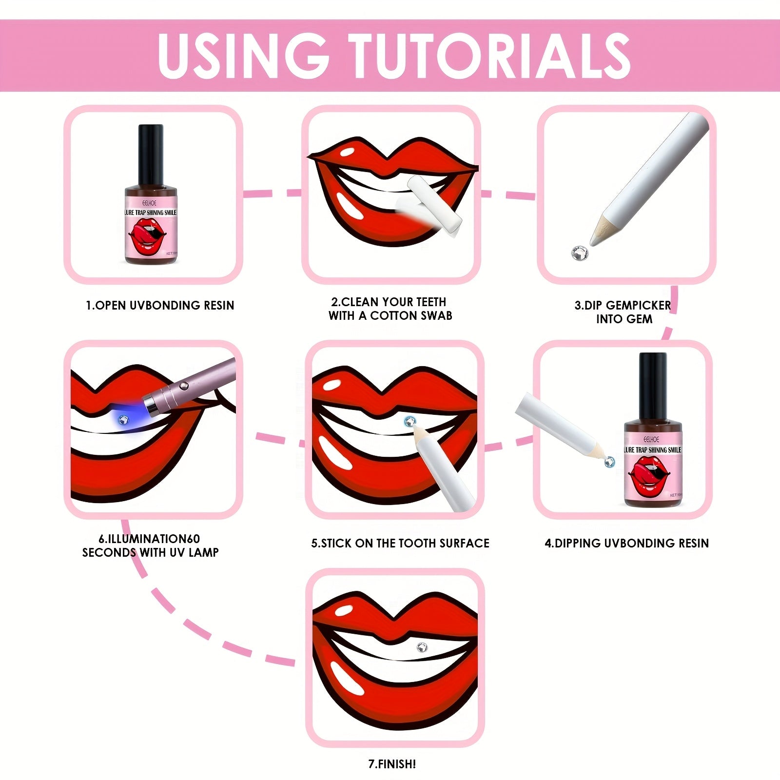 Crystal Tooth Diamond Kit with Glue And Curing Light - Easy to Install And Remove, Shiny Hip Hop Style Tooth Jewelry Stickers, A Choice Of Stones In A Variety Of Shapes, Perfect for Parties And Music Festivals - SS69