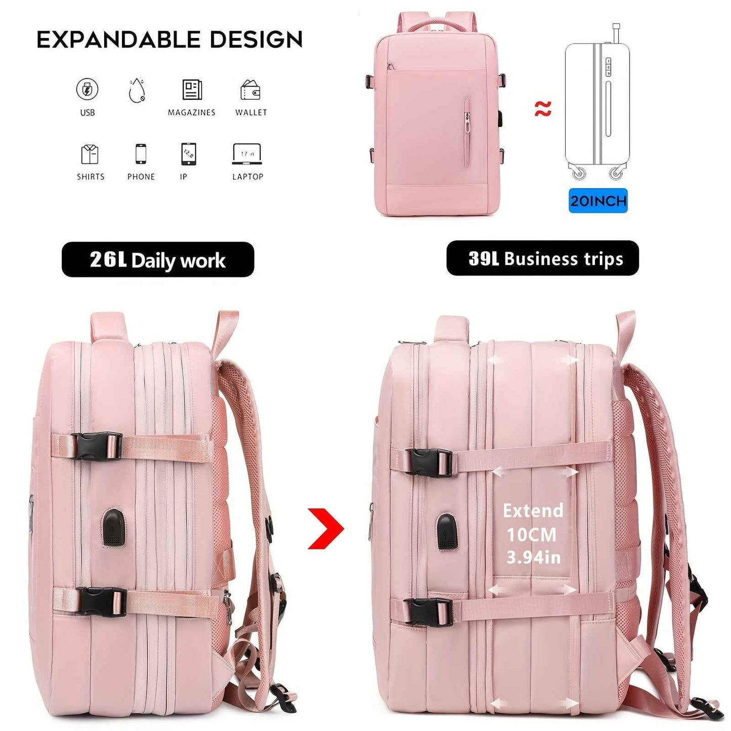 [Lightweight|Large Capacity] Lightweight Large Capacity Backpack | 15.6" Tablet/15" Laptop Compatible, 20+1 Compartments, Padded Shoulder Straps, Golden-Tone Hardware, Soft Shell School Travel Backpack for Women & Men, White