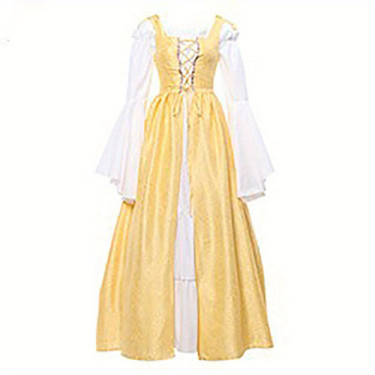 [Elegant Medieval Costume] Elegant Women's Medieval Two-Piece Costume - Renaissance Drama Outfit with Corset-like Bodice & Long Flowing Skirt | Halloween, Renaissance Faire, Themed Parties | Burgundy/White, Black/White, Green