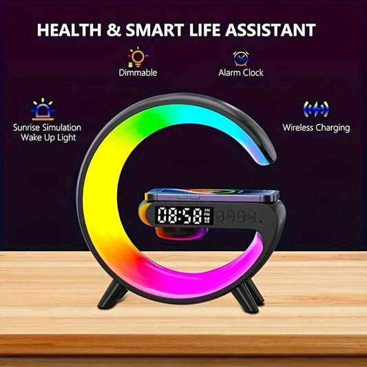 RGB Night Light with 256 Color Changes Fast Wireless Charging Phone Bedside Lamp Ambient Lighting Bluetooth Speaker Alarm Simulation Clock Timer Desktop Decor Smart Home for Samsung for iPhone 17 AirPods Sunrise Simulation Fu