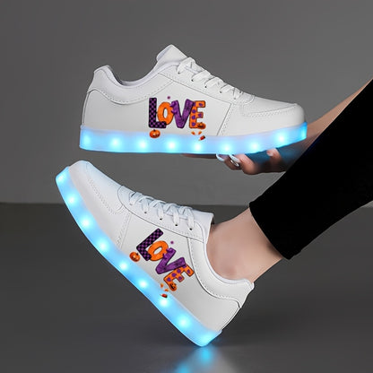 LED Light-Up Sneakers with USB Rechargeable Battery - Glow-in-the-Dark Shoes, All-Season Low-Top Sneakers with TPR Sole, for Skateboarding, Running, Parties
