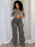 Women'S Hip Hop Vintage Wide-Leg Straight High-Waisted Jeans Classic Loose Jeans