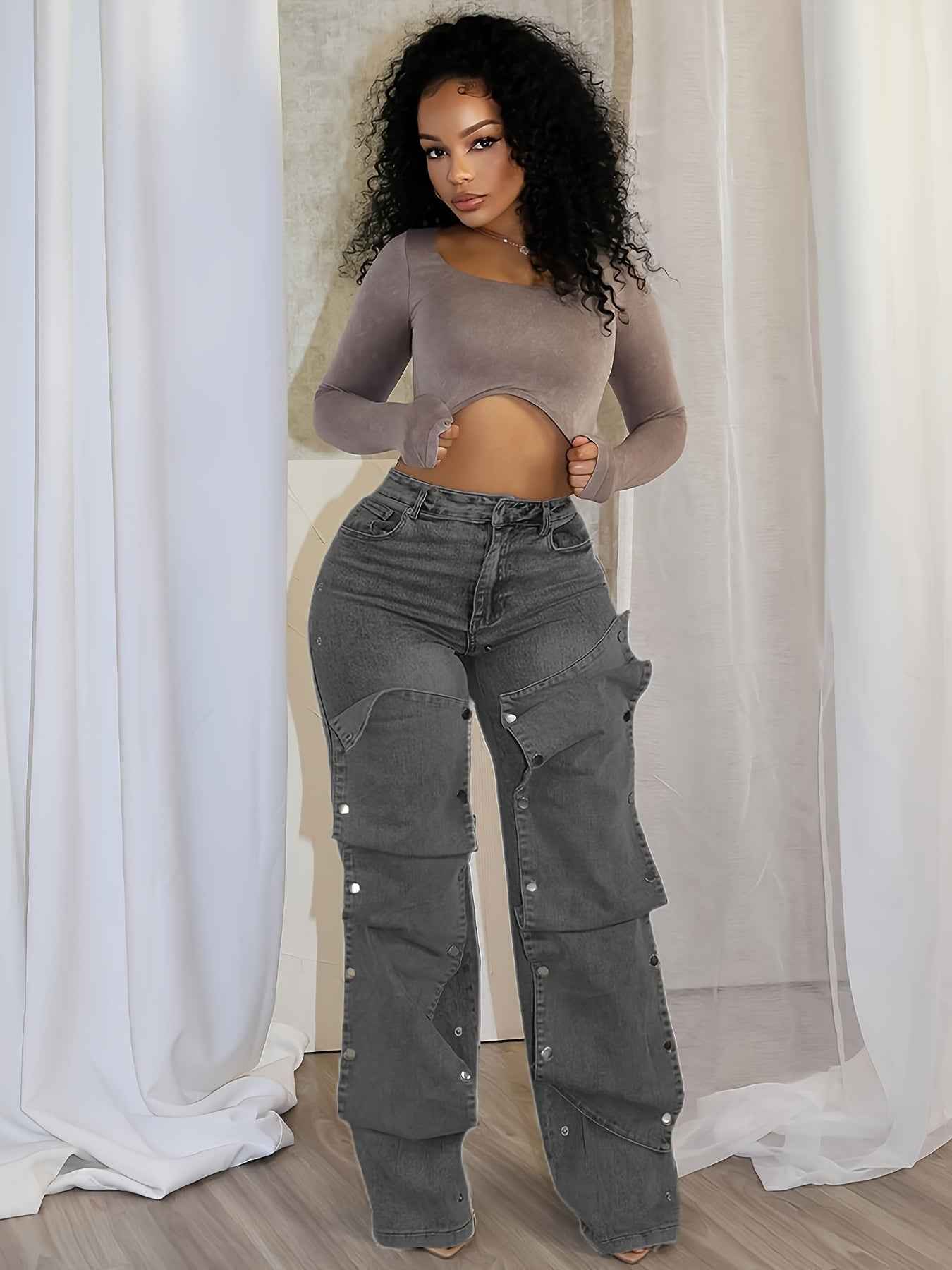 Women'S Hip Hop Vintage Wide-Leg Straight High-Waisted Jeans Classic Loose Jeans