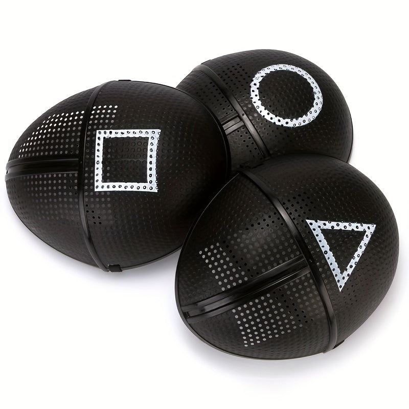 [Playful] Adjustable Black Full-Face Costume Mask for Adults - Funky Soldier Design with White Triangle & Circle Patterns, Breathable Plastic, Ideal for Halloween & Cosplay Parties, Roleplaying Prop | Playful Design | Secure SS69