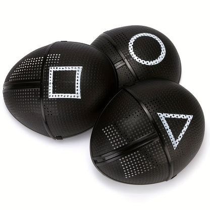 [Playful] Adjustable Black Full-Face Costume Mask for Adults - Funky Soldier Design with White Triangle & Circle Patterns, Breathable Plastic, Ideal for Halloween & Cosplay Parties, Roleplaying Prop | Playful Design | Secure SS69