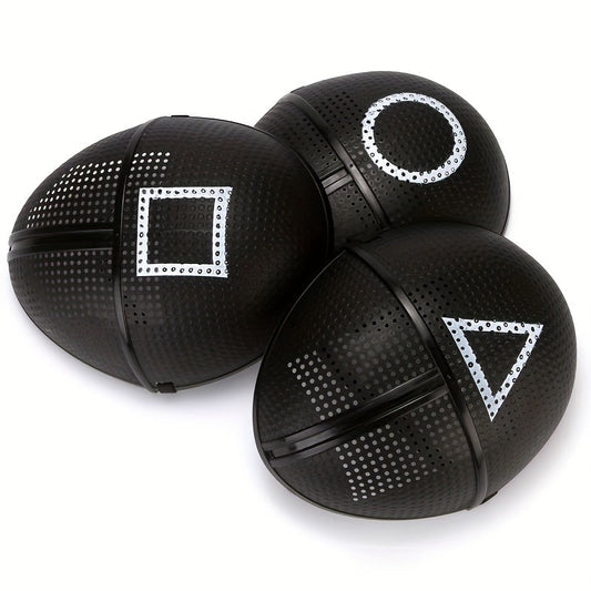 [Playful] Adjustable Black Full-Face Costume Mask for Adults - Funky Soldier Design with White Triangle & Circle Patterns, Breathable Plastic, Ideal for Halloween & Cosplay Parties, Roleplaying Prop | Playful Design | Secure SS69