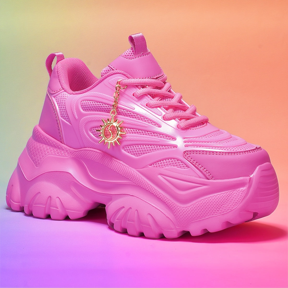 Women's Pink Fashion Skate Shoes with Sunflower Charm - Lightweight, Breathable Mesh Upper, EVA Sole for Shock Absorption, All-Season Comfort, Soft and Stylish Design for Casual Wear SS69