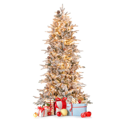 COSTWAY 6/7.5 FT Pre-Lit Artificial Christmas Tree, Snow-Flocked Hinged Xmas Tree w/ 715/1107 Branch Tips, Natural Pinecones, 210/350 Warm-White Incandescent Lights, Metal Stand, Xmas Holiday Office Home Decor SS69 133.69 6 FT