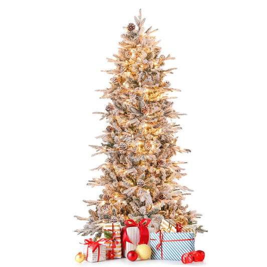 COSTWAY 6/7.5 FT Pre-Lit Artificial Christmas Tree, Snow-Flocked Hinged Xmas Tree w/ 715/1107 Branch Tips, Natural Pinecones, 210/350 Warm-White Incandescent Lights, Metal Stand, Xmas Holiday Office Home Decor SS69 133.69 6 FT