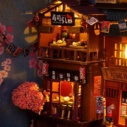 3D Handcrafted Cherry Blossom Alley Bookends, Japanese Style Miniature Model, Art Deco Home Decor, Thanksgiving Tabletop Display, Manufactured Wood, Dry Battery Powered (3 Button Batteries Not Included), Creative Valentine'S SS69