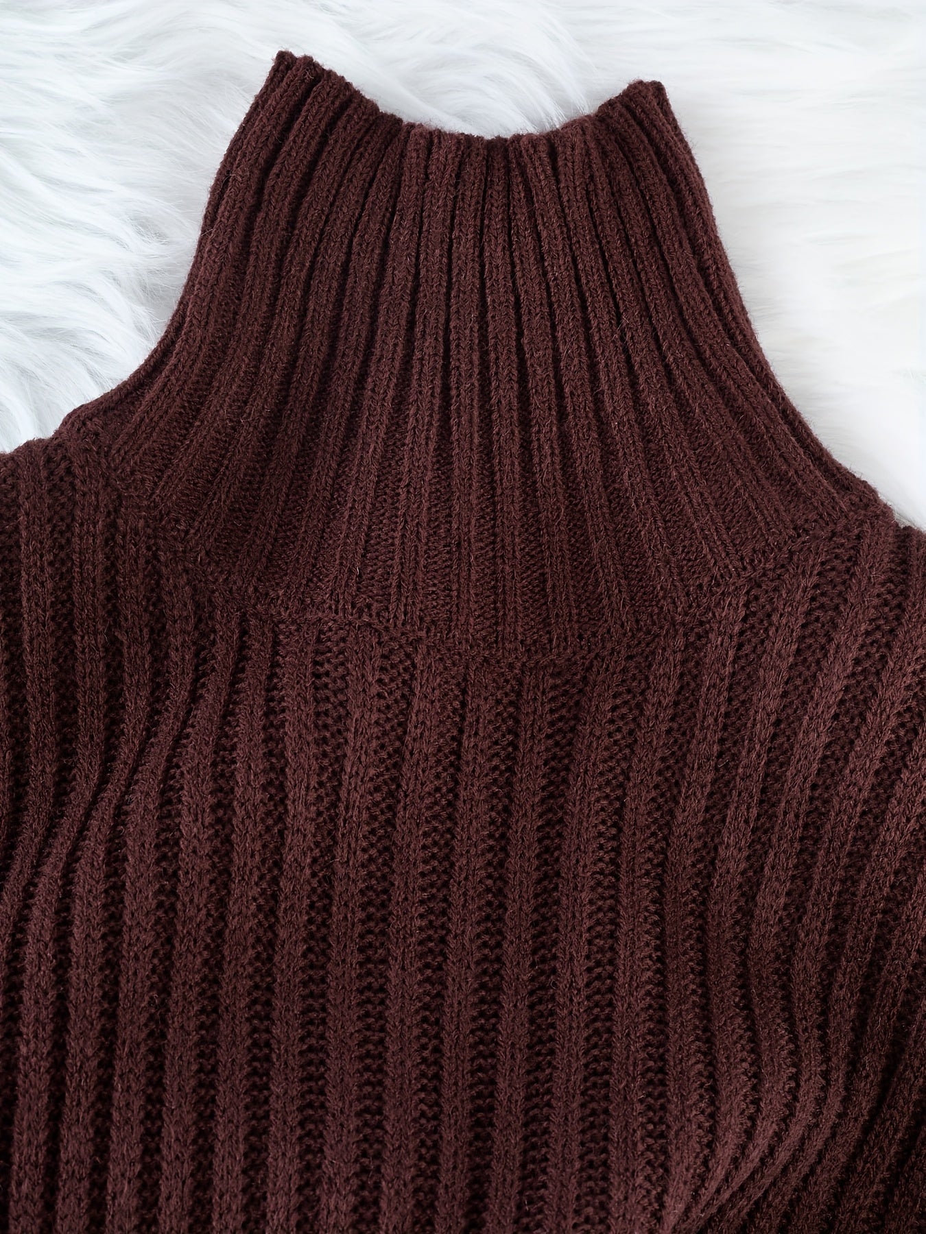 [Stylish Dress] Stylish Women's Color-Block Dress | High Neck Turtleneck Long Sleeve with Ribbed Texture, Striped Pattern in Brown Pink White Black, Flared Skirt & Pockets for Fall Winter Outfits, Sophisticated Craftsmanship, SS69