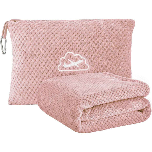 2-in-1 Ultra-Soft Flannel Travel Blanket with Pillow Travel Blanket Airplane Compact with Bag, Portable And Packable 2in 1 Jacquard Travel Pillow And Blanket Set, for Office, Sofa, Airplane & Car with Luggage Cover & Backpack