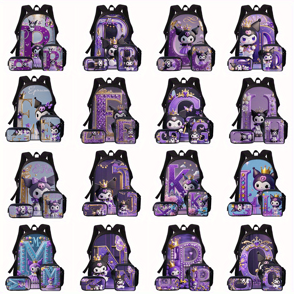 3pcs Sanrio Kuromi Backpack & Lunch Box Set Compatible for Kuromi - Cute Anime School Bag with Laptop Compartment, Large Capacity Bookbag for, Women, (, Kuromi-Themed)