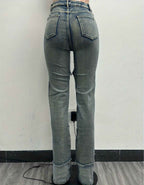 High-Waisted Wide-Leg Bell-Bottom Jeans - -Washed Vintage Blue Pants with Zipper Closure, Beltless Design & Relaxed Fit (No Belt Included) | Hand Washable Casual to Semi-Formal Wear, Spring/Fall Outfits ( West Style