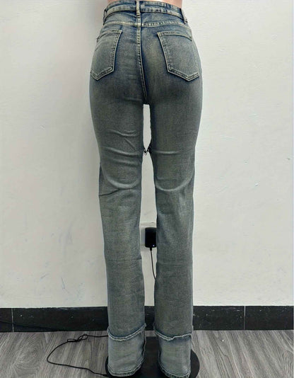High-Waisted Wide-Leg Bell-Bottom Jeans - -Washed Vintage Blue Pants with Zipper Closure, Beltless Design & Relaxed Fit (No Belt Included) | Hand Washable Casual to Semi-Formal Wear, Spring/Fall Outfits ( West Style