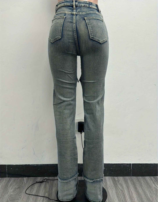 High-Waisted Wide-Leg Bell-Bottom Jeans - -Washed Vintage Blue Pants with Zipper Closure, Beltless Design & Relaxed Fit (No Belt Included) | Hand Washable Casual to Semi-Formal Wear, Spring/Fall Outfits ( West Style