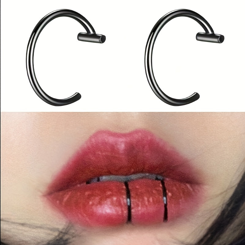 [Punk Lip Rings] 2pcs Fashionable Punk Style Non Piercing Lip Rings In Silvery - SS69