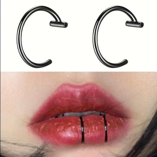 [Punk Lip Rings] 2pcs Fashionable Punk Style Non Piercing Lip Rings In Silvery - SS69