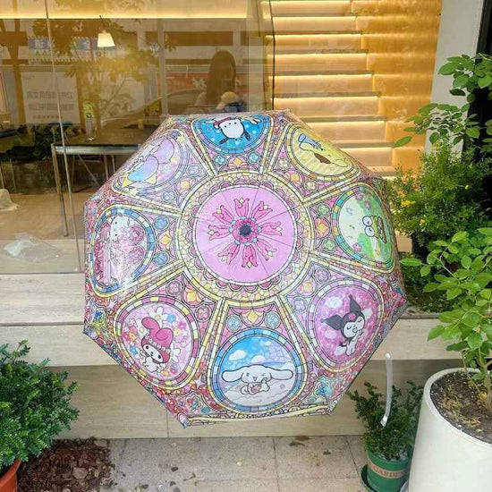 [Cute Anime Umbrella] Sanrio Kuromi/Pochacco/Melody/Kulomi/Beloved Star 1pc Automatic Open/Close Umbrella | Cute Anime Umbrella with 8-Rib Compact Folding Design, One-Touch Button, Pink/Blue/Golden/Purple/Green/Brown/Beige -