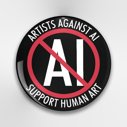[Durable Build] Stylish 'Artists Against AI' Brooch Pin - Black & Red Prohibitory Symbol Design with White Text - Perfect for Clothing, Hats, Backpacks - Unique Fashion Accessory for Friends, Classmates, and Colleagues - Thou SS69 6.69 Xz-6924